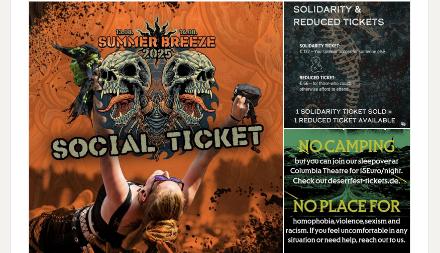 Screenshots verschiedener Festivaldesigns mit Hinweisen auf Ticketlösungen zur kulturellen Teilhabe.